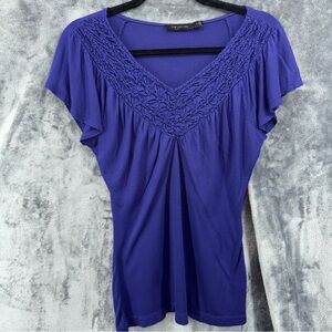 The Limited Blue/Purple Short V Neck Detail Flutter Sleeve Top Blouse Size Small